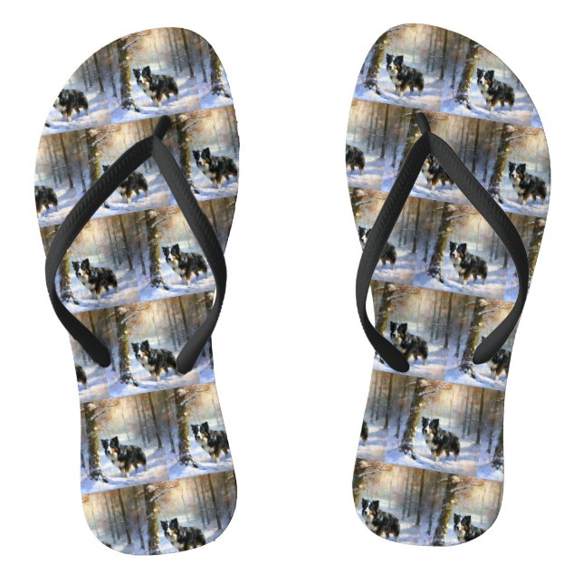 Border Collie Let It Snow Christmas Flip Flops (Footbed)