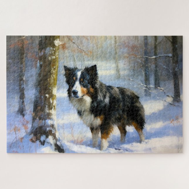 Border Collie Let It Snow Christmas Jigsaw Puzzle (Horizontal)