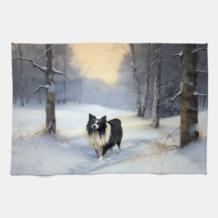 Border Collie Let It Snow Christmas Kitchen Towel