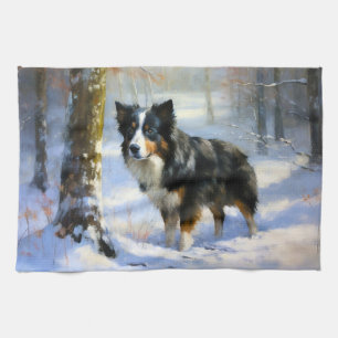 Border Collie Let It Snow Christmas Kitchen Towel