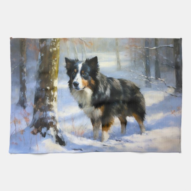 Border Collie Let It Snow Christmas Kitchen Towel (Horizontal)
