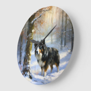 Border Collie Let It Snow Christmas Large Clock