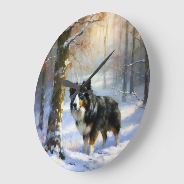 Border Collie Let It Snow Christmas Large Clock (Angle)