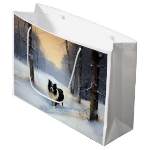 Border Collie Let It Snow Christmas Large Gift Bag
