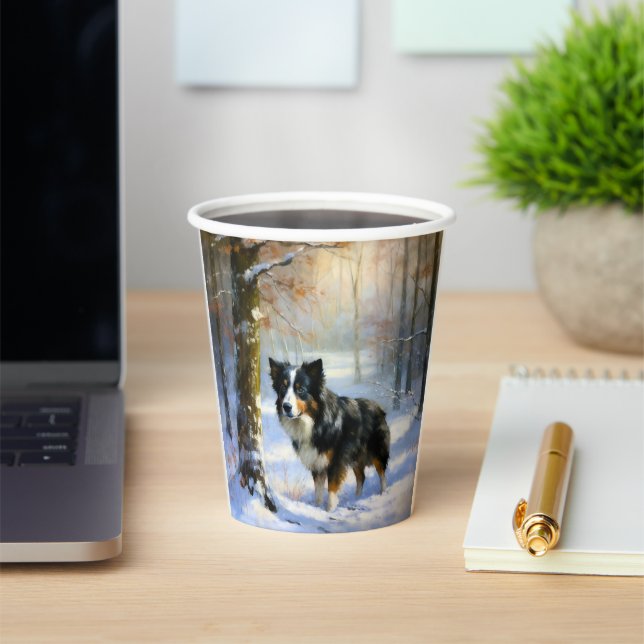 Border Collie Let It Snow Christmas Paper Cups (Insitu)