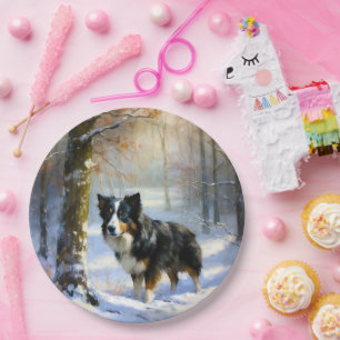 Border Collie Let It Snow Christmas Paper Plate