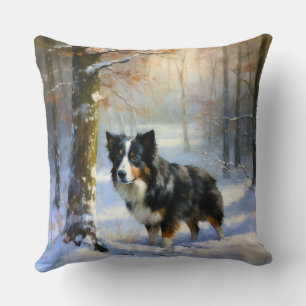 Border Collie Let It Snow Christmas Throw Pillow