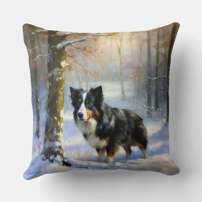 Border Collie Let It Snow Christmas Throw Pillow (Back)