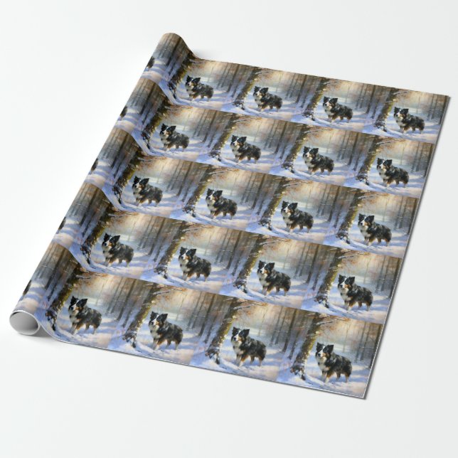 Border Collie Let It Snow Christmas Wrapping Paper (Unrolled)