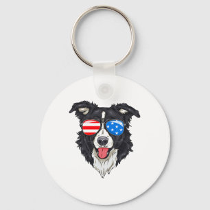 Border Collie Lover Patriotic Dog 4th Of July Amer Keychain