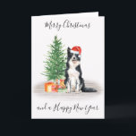 Border Collie Merry Christmas Santa Dog Holiday Card<br><div class="desc">Send christmas greetings this holiday season with this Merry Christmas border collie santa dog holiday card, and matching decor. This border collie holiday card features a watercolor dog in a santa hat and tree. Personalize with message and family name . This border collie christmas card will be a favourite among...</div>