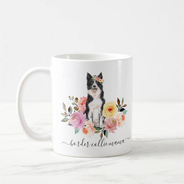 Border Collie Mom Floral  Coffee Mug (Left)
