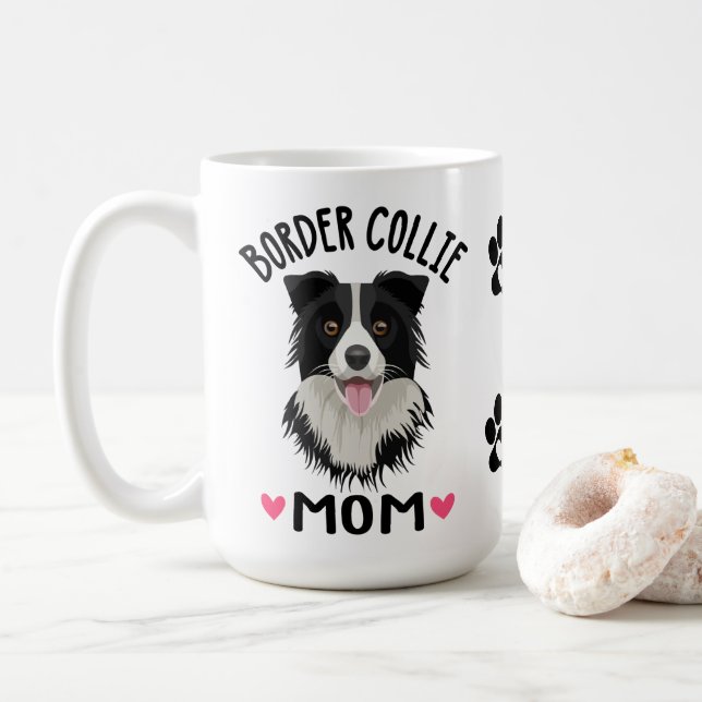  Border Collie Mom Gift Black White Puppy Dog   Coffee Mug (With Donut)
