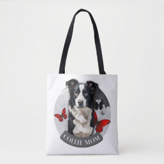 Border Collie Mom Tote Bag-Red Butterfly Dog Lover Bag