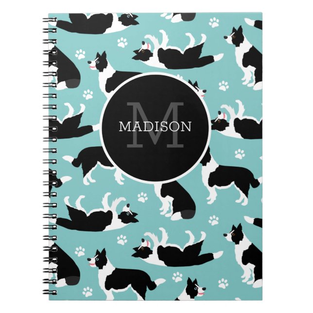 Border Collie Monogram and Name Notebook (Front)