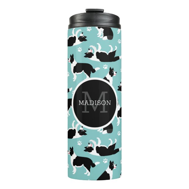 Border Collie Monogram and Name Thermal Tumbler (Front)