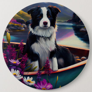 Border Collie on a Paddle: A Scenic Adventure 6 Inch Round Button