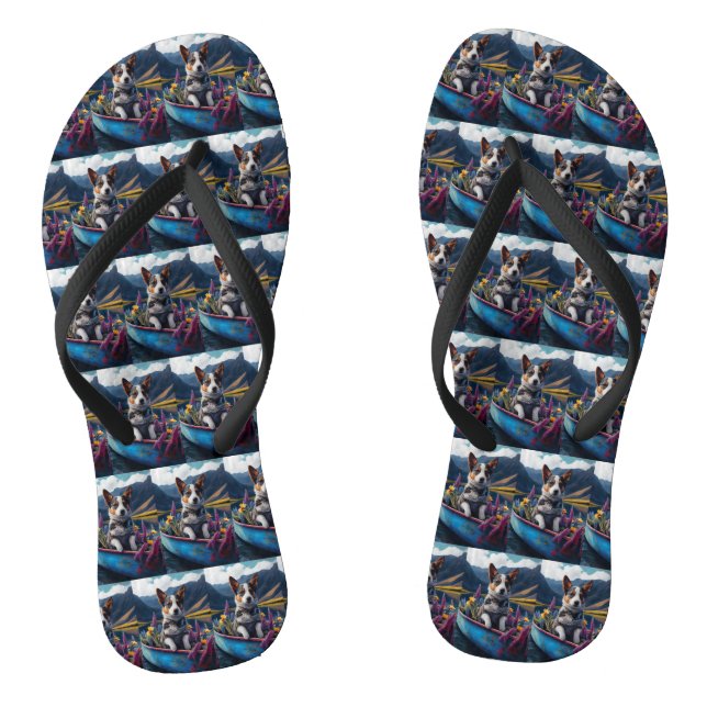 Border Collie on a Paddle: A Scenic Adventure Flip Flops (Footbed)