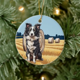 Border Collie on Farm Ceramic Ornament