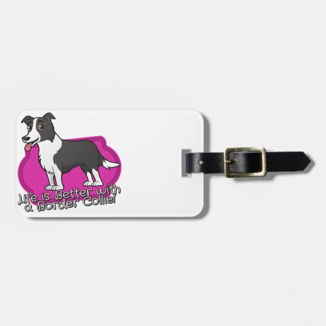 Border Collie on pink! Luggage Tag (Front Horizontal)