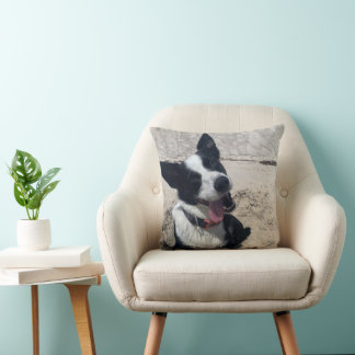 Border Collie on the Beach Throw Pillow