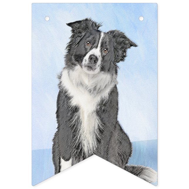 Border Collie Painting - Cute Original Dog Art Bunting Flags (First Flag)