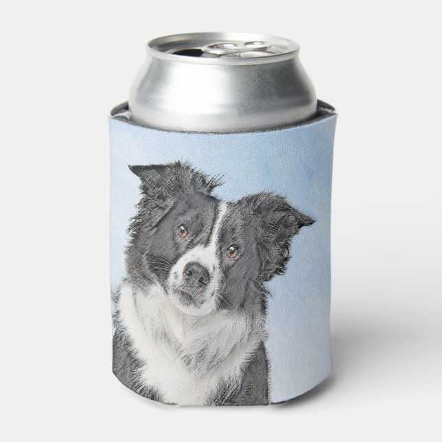 Border Collie Painting - Cute Original Dog Art Can Cooler (Can Front)