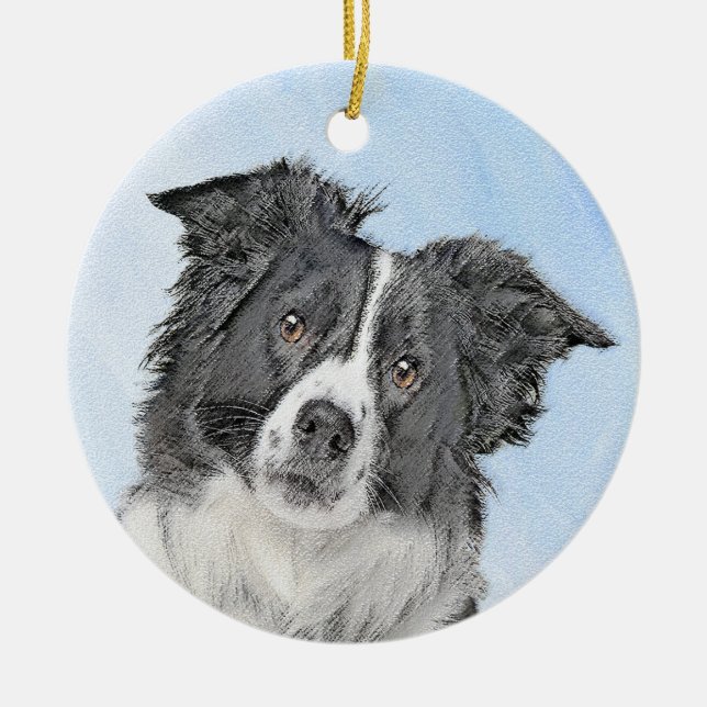 Border Collie Painting - Cute Original Dog Art Ceramic Ornament (Front)