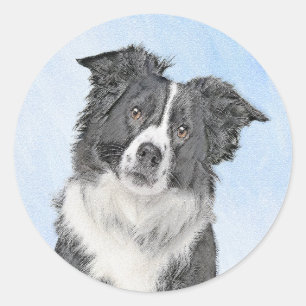 Border Collie Painting - Cute Original Dog Art Classic Round Sticker