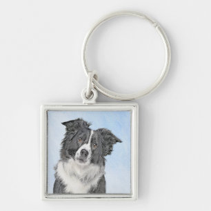 Border Collie Painting - Cute Original Dog Art Keychain