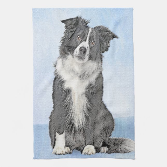 Border Collie Painting - Cute Original Dog Art Kitchen Towel (Vertical)