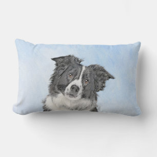 Border Collie Painting - Cute Original Dog Art Lumbar Pillow