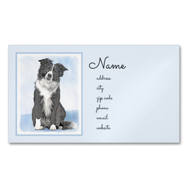 Border Collie Painting - Cute Original Dog Art Magnetic Business Card (Front)