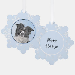 Border Collie Painting - Cute Original Dog Art Ornament Card