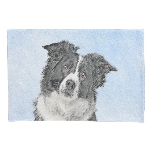 Border Collie Painting - Cute Original Dog Art Pillowcase (Front)