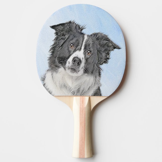 Border Collie Painting - Cute Original Dog Art Ping Pong Paddle (Front)