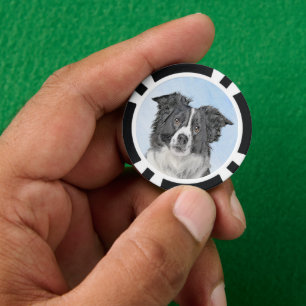 Border Collie Painting - Cute Original Dog Art Poker Chips