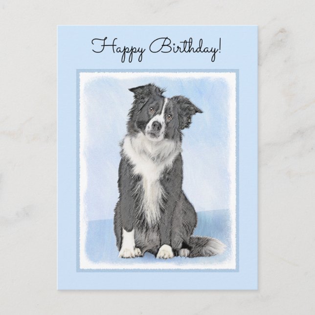 Border Collie Painting - Cute Original Dog Art Postcard (Front)