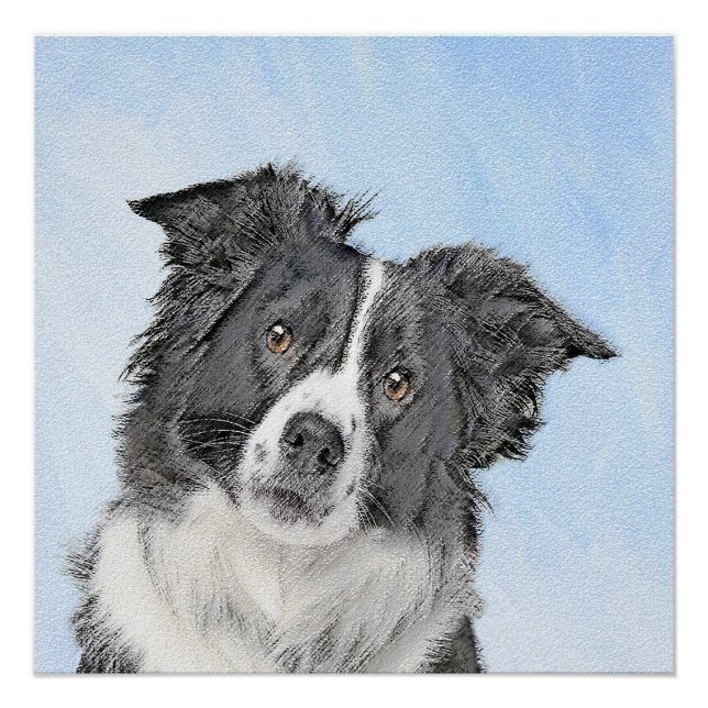 Border Collie Painting - Cute Original Dog Art Poster (Front)