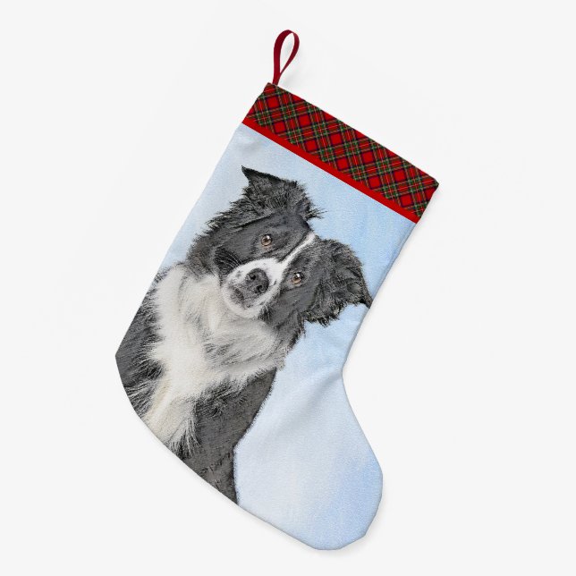 Border Collie Painting - Cute Original Dog Art Small Christmas Stocking (Front (Hanging))