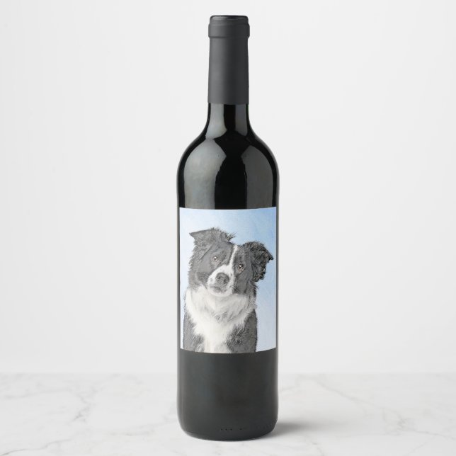 Border Collie Painting - Cute Original Dog Art Wine Label (Front)
