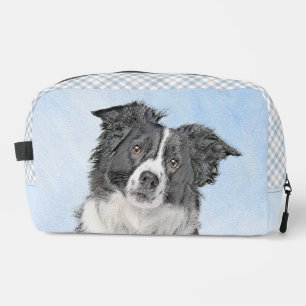 Border Collie Painting Rough Black & White Dog Art Dopp Kit