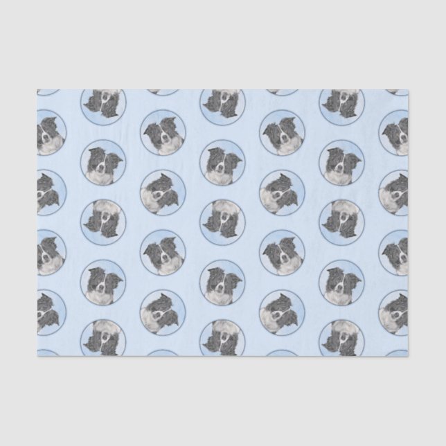 Border Collie Painting Rough Black & White Dog Art Tissue Paper (Front)