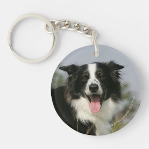 Border Collie Panting Headshot 1 Keychain