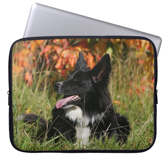 Border Collie Panting Laying Down Laptop Sleeve (Front)