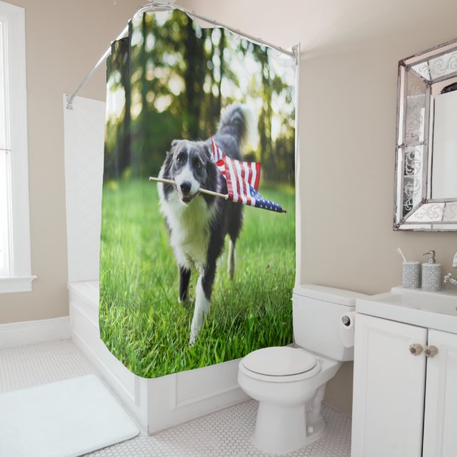 Border Collie Patriotic Dog Shower Curtain (In Situ)