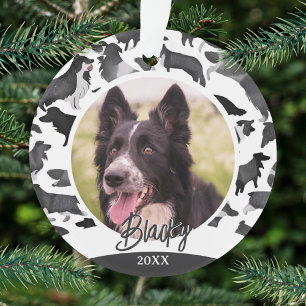 Border Collie Pattern Dog Name Photo Christmas  Ornament