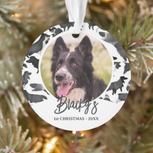 Border Collie Pattern Name Photo 1st Christmas  Ornament
