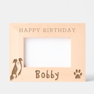 Border Collie Paw Print Happy Birthday  Etched Frames