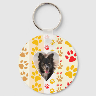 Border Collie Paw Print Love Heart Keychain